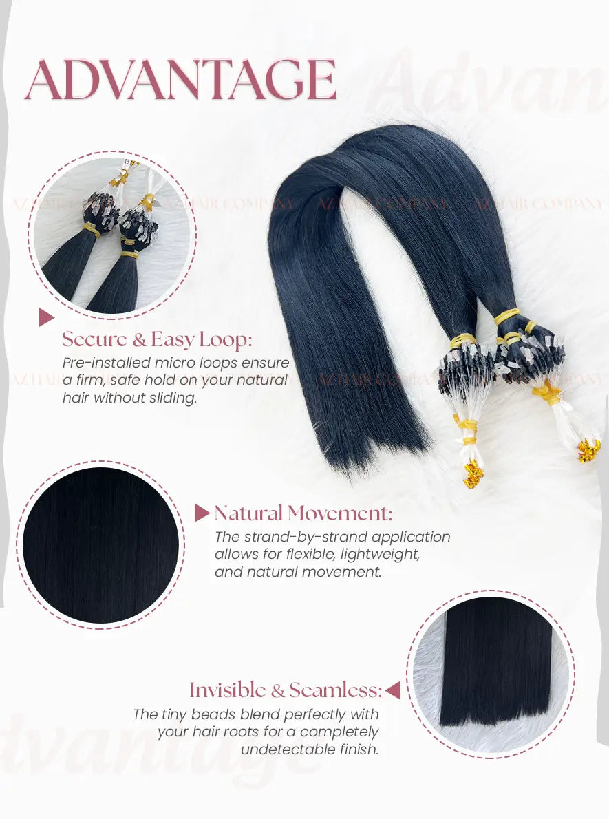 Jet Black #1 Bone Straight  Micro Loop Hair Extensions 100g - Vietnamese Raw Hair / AZ Hair Vietnam