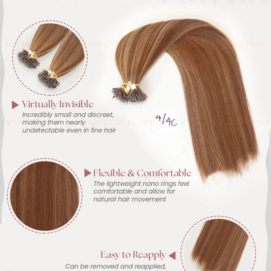 Highlight (#4/#4C) Bone Straight Nano Tip Hair Extensions 100g - Raw Vietnamese Hair Factory / AZ Hair Vietnam