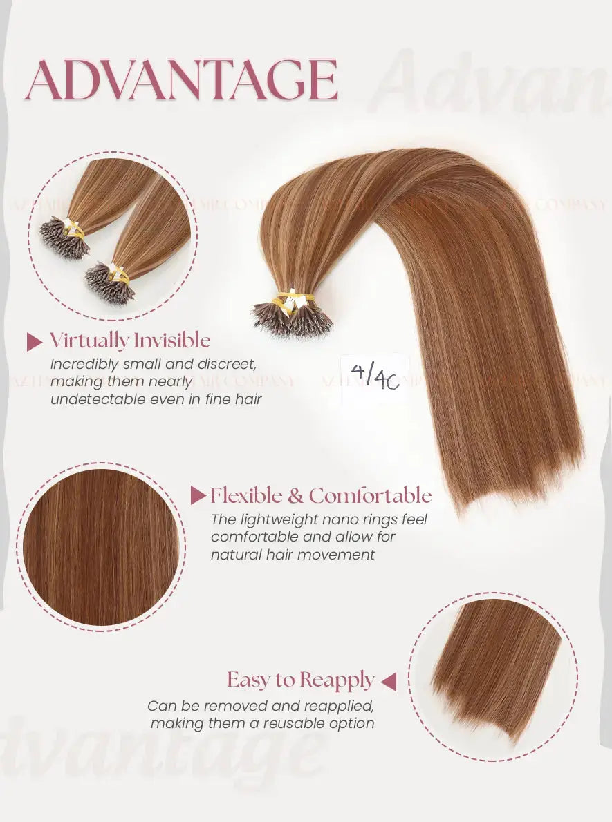 Highlight (#4/#4C) Bone Straight Nano Tip Hair Extensions 100g - Raw Vietnamese Hair Factory / AZ Hair Vietnam