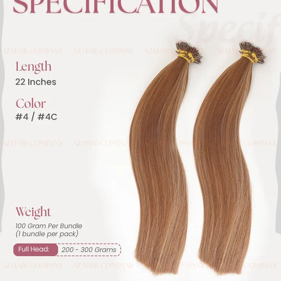Highlight (#4/#4C) Bone Straight Nano Tip Hair Extensions 100g - Raw Vietnamese Hair Factory / AZ Hair Vietnam
