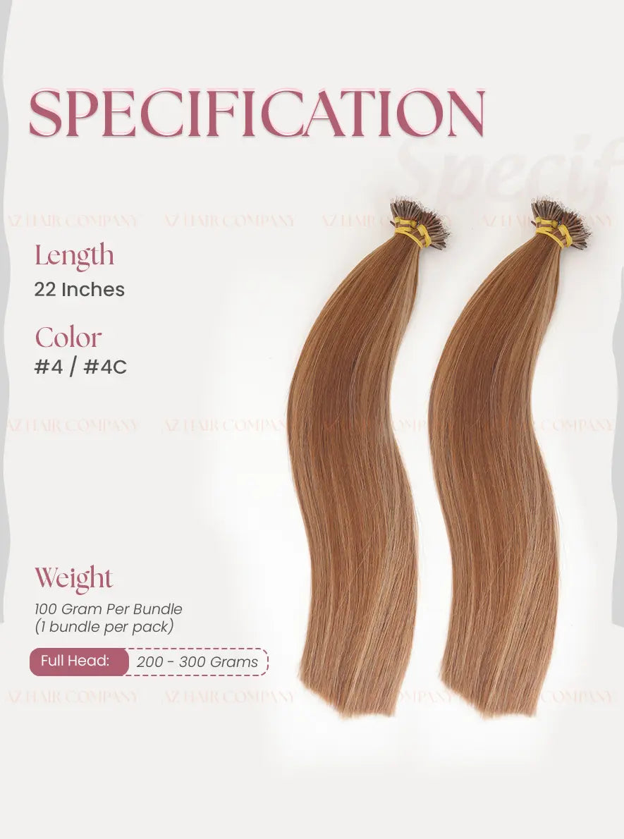 Highlight (#4/#4C) Bone Straight Nano Tip Hair Extensions 100g - Raw Vietnamese Hair Factory / AZ Hair Vietnam