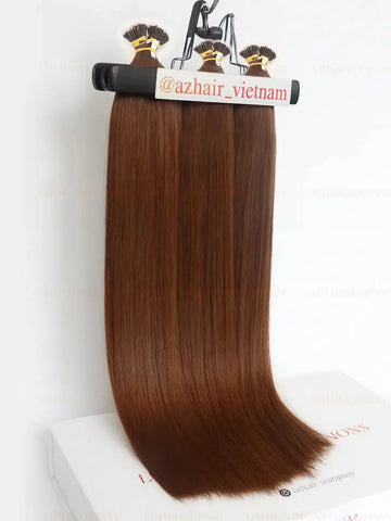 Dark Brown (#2ash) Bone Straight Nano Tip In Hair Extensions 100g - AZ Hair Factory / AZ Hair Extensions