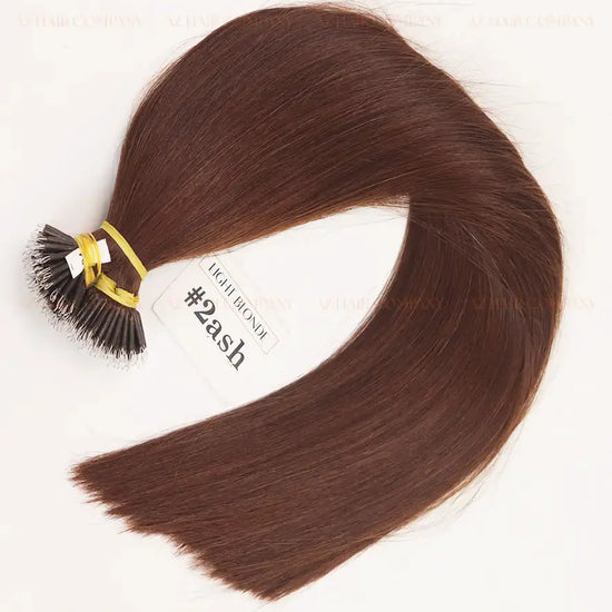 Dark Brown (#2ash) Bone Straight Nano Tip In Hair Extensions 100g - AZ Hair Factory / AZ Hair Extensions