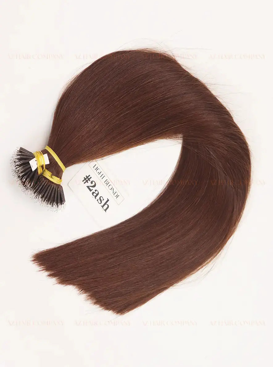Dark Brown (#2ash) Bone Straight Nano Tip In Hair Extensions 100g - AZ Hair Factory / AZ Hair Extensions
