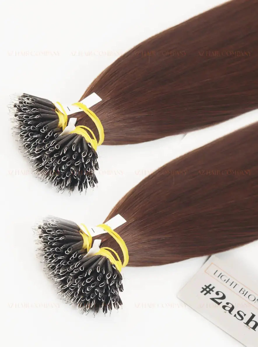 Dark Brown (#2ash) Bone Straight Nano Tip In Hair Extensions 100g - AZ Hair Factory / AZ Hair Extensions