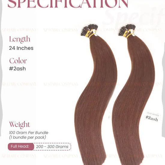Dark Brown (#2ash) Bone Straight Nano Tip In Hair Extensions 100g - AZ Hair Factory / AZ Hair Extensions