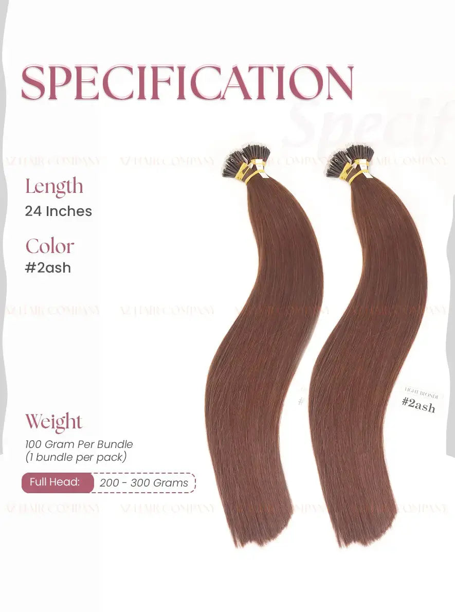 Dark Brown (#2ash) Bone Straight Nano Tip In Hair Extensions 100g - AZ Hair Factory / AZ Hair Extensions