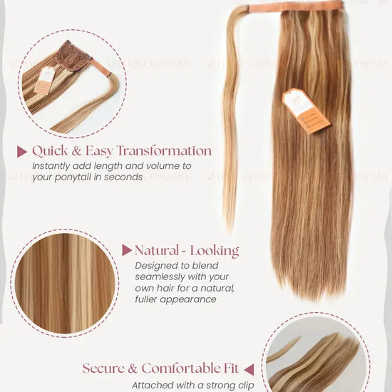 Highlight (#12/#613) Bone Straight Ponytail Hair Extensions 1pcs - AZ Hair Vietnam Factory / AZ Hair Vietnam
