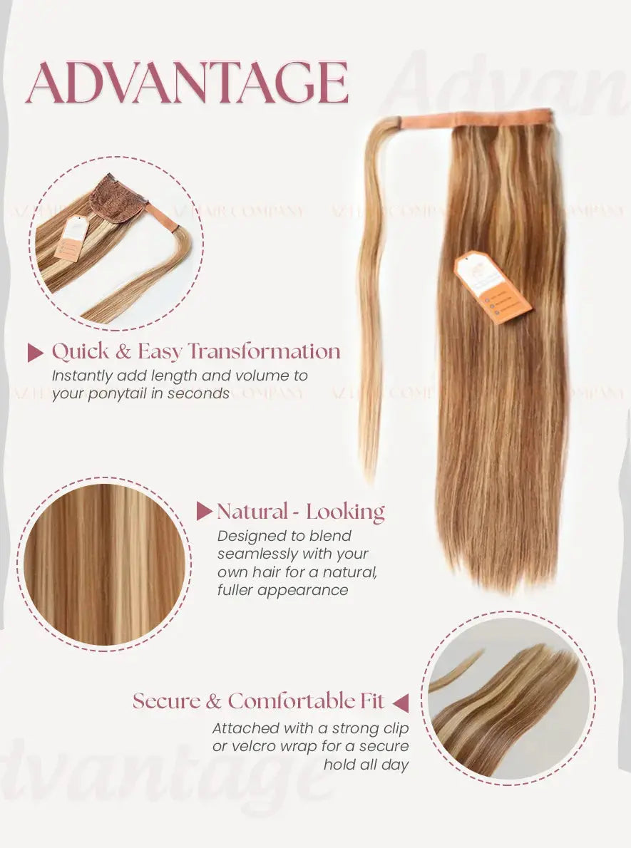 Highlight (#12/#613) Bone Straight Ponytail Hair Extensions 1pcs - AZ Hair Vietnam Factory / AZ Hair Vietnam