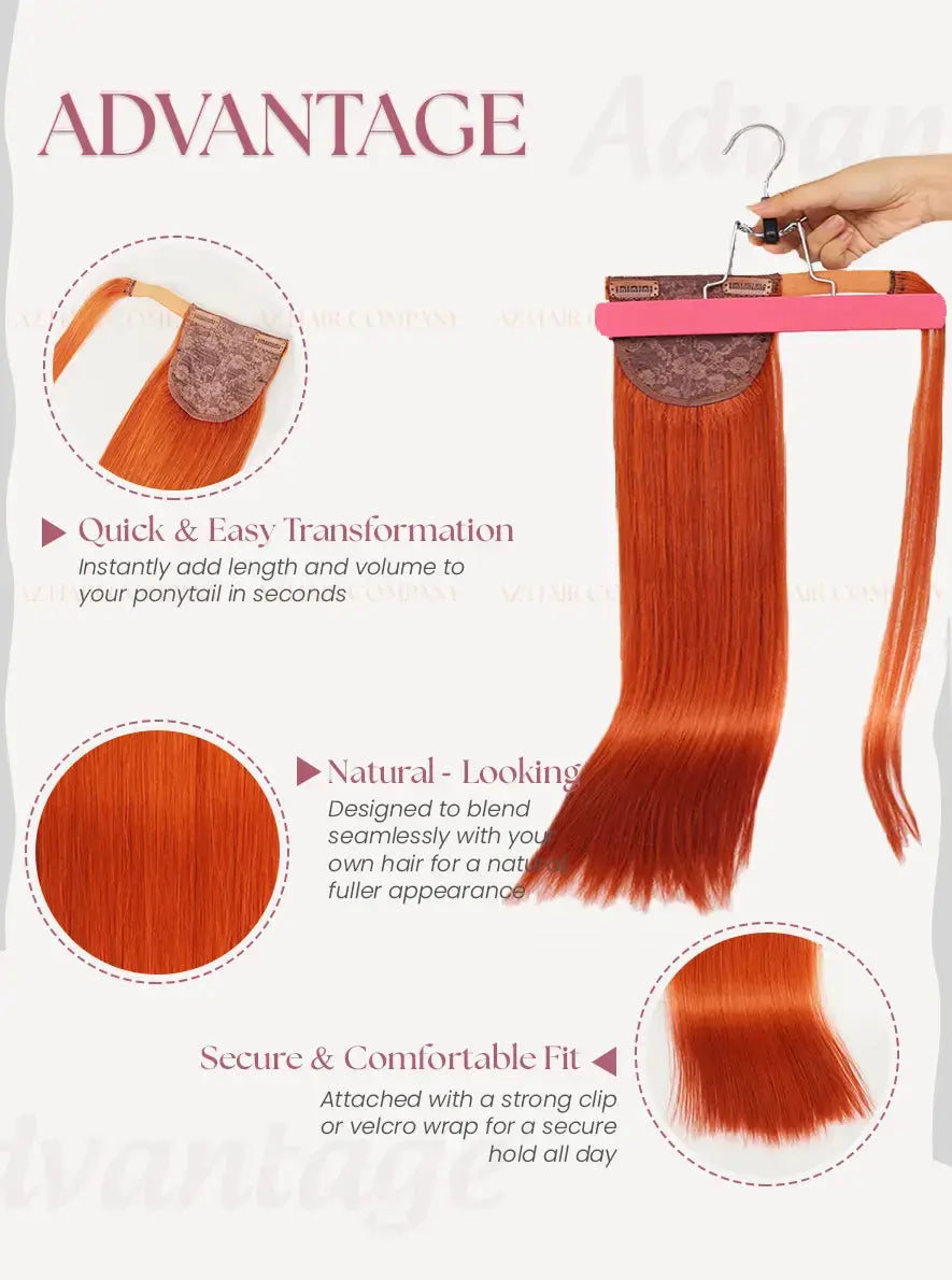 Brown Orange (#AZ17) Bone Straight  Ponytail Hair Extensions 1pcs / AZ Hair Vietnam