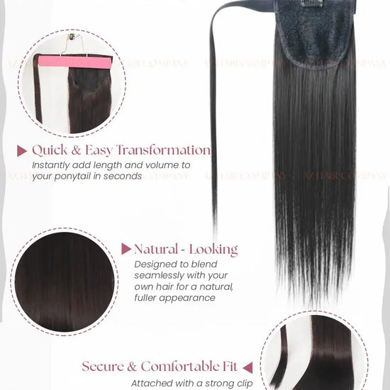 Jet Black (#1) Bone Straight Ponytail Hair Extensions 1pcs / AZ Hair Vietnam