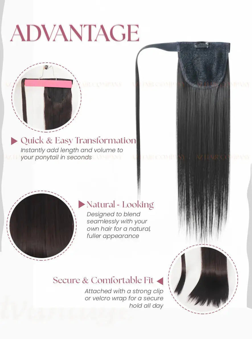 Jet Black (#1) Bone Straight Ponytail Hair Extensions 1pcs / AZ Hair Vietnam