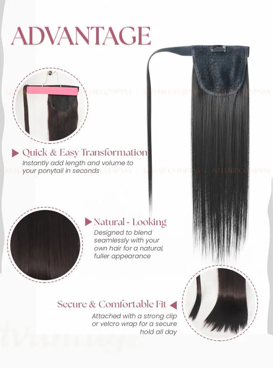 Jet Black (#1) Bone Straight Ponytail Hair Extensions 1pcs / AZ Hair Vietnam