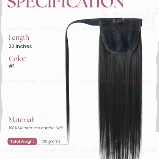 Jet Black (#1) Bone Straight Ponytail Hair Extensions 1pcs / AZ Hair Vietnam