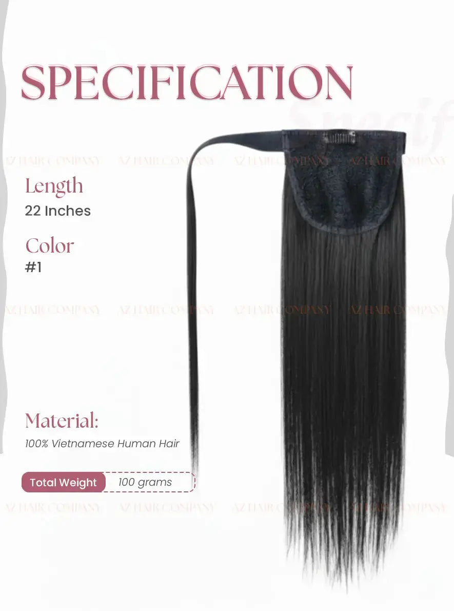 Jet Black (#1) Bone Straight Ponytail Hair Extensions 1pcs / AZ Hair Vietnam