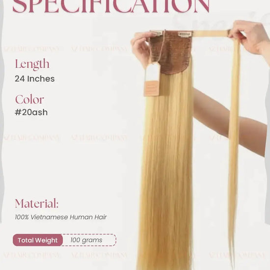 Light Blonde (#20ash)  Bone Straight  Ponytail Hair Extensions 1pcs / AZ Hair Vietnam