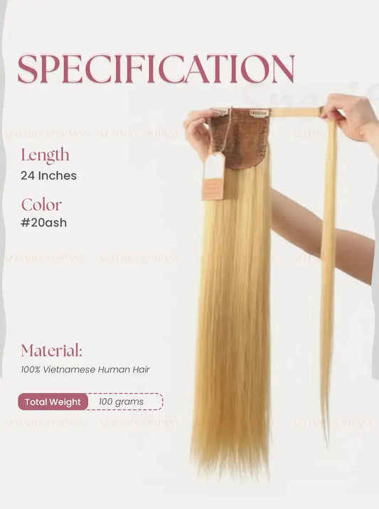 Light Blonde (#20ash)  Bone Straight  Ponytail Hair Extensions 1pcs / AZ Hair Vietnam