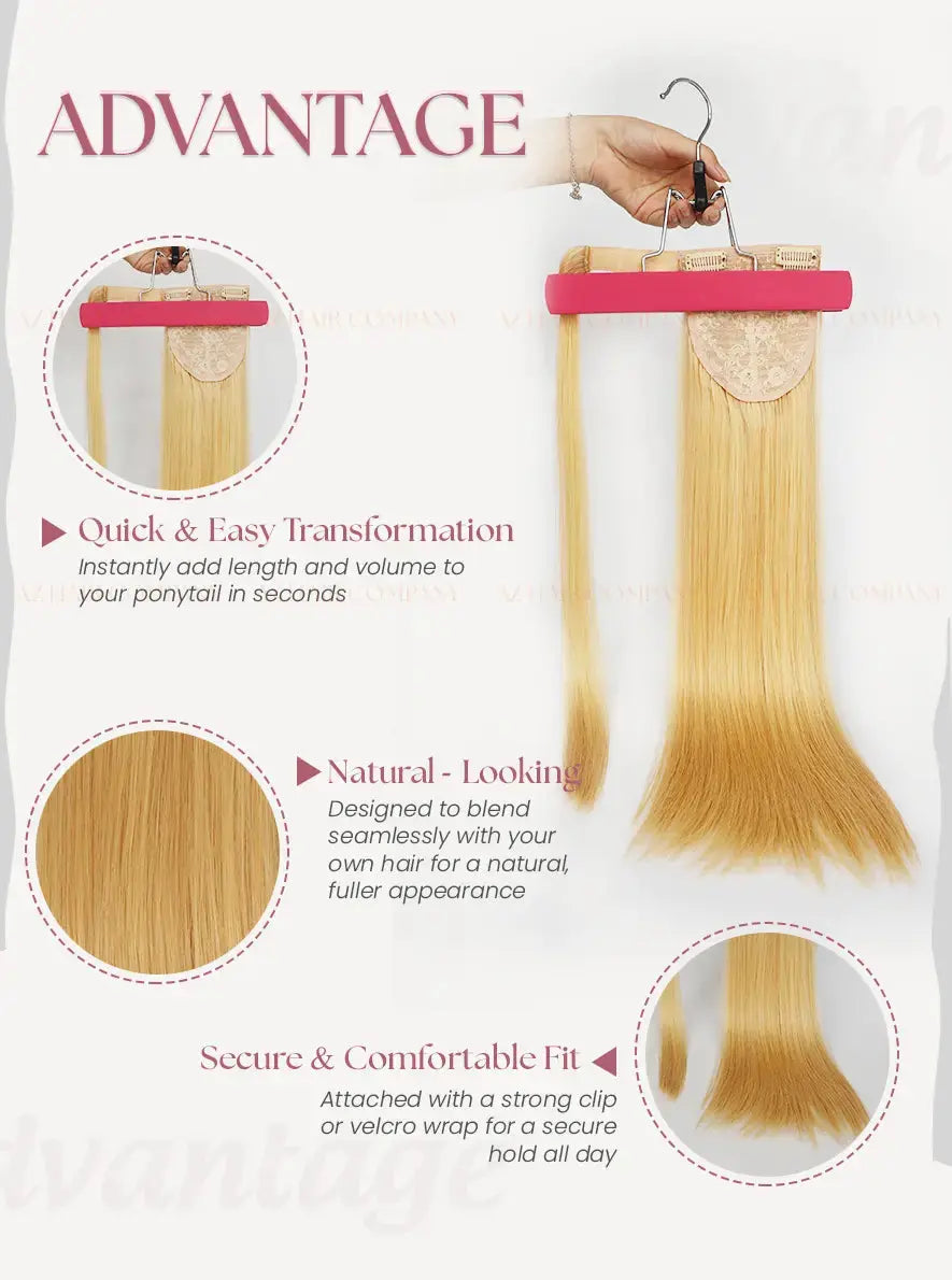 Light Blonde (#20ash)  Bone Straight  Ponytail Hair Extensions 1pcs / AZ Hair Vietnam