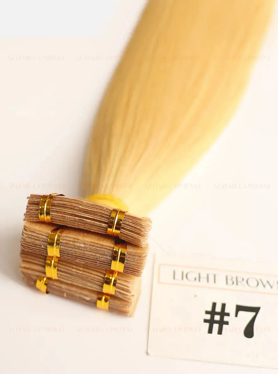 Light Brown (#7) Bone Straight Regular Tape Hair Extensions 100g - Vietnamese Raw Hair / AZ Hair Vietnamese