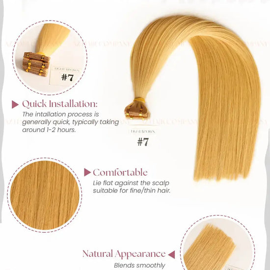 Light Brown (#7) Bone Straight Regular Tape Hair Extensions 100g - Vietnamese Raw Hair / AZ Hair Vietnamese