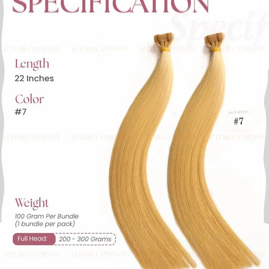 Light Brown (#7) Bone Straight Regular Tape Hair Extensions 100g - Vietnamese Raw Hair / AZ Hair Vietnamese