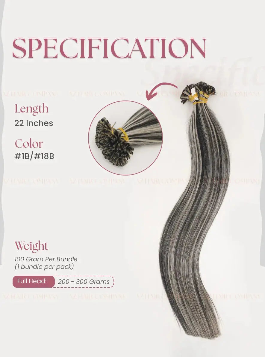Highlight (#1B/#18B) Bone Straight Flat Tip Hair Extensions 100g - 100% Raw Vietnamese Human Hair / AZ Hair Vietnam