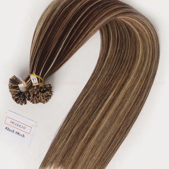 Highlight (#2ash/8ash) Bone Straight  Flat Tip Hair Extensions 100g - Cuticle Aligned Raw Hair / AZ Hair Vietnam