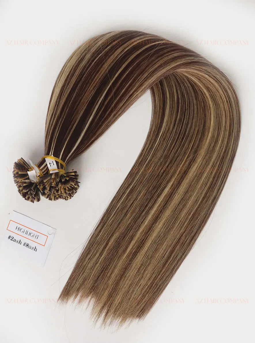 Highlight (#2ash/8ash) Bone Straight  Flat Tip Hair Extensions 100g - Cuticle Aligned Raw Hair / AZ Hair Vietnam