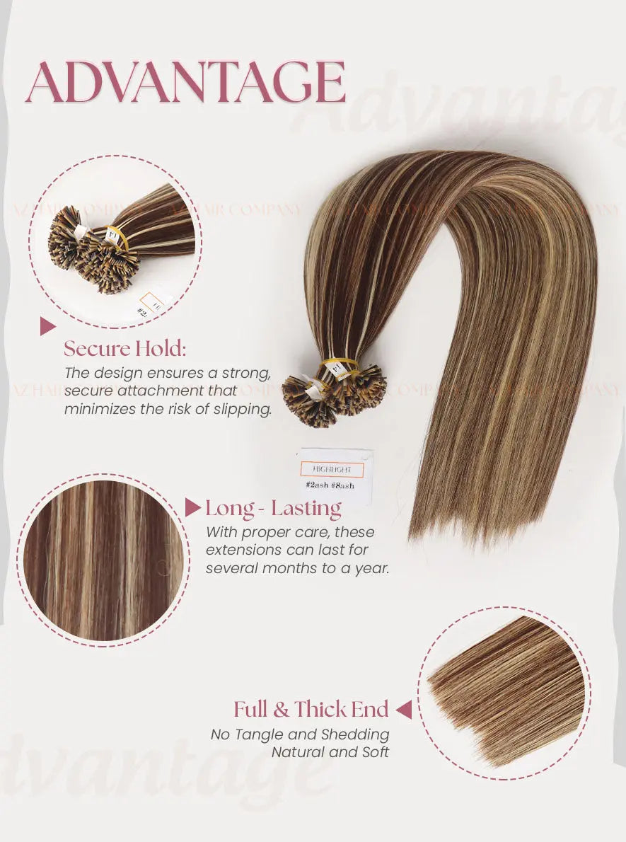 Highlight (#2ash/8ash) Bone Straight  Flat Tip Hair Extensions 100g - Cuticle Aligned Raw Hair / AZ Hair Vietnam