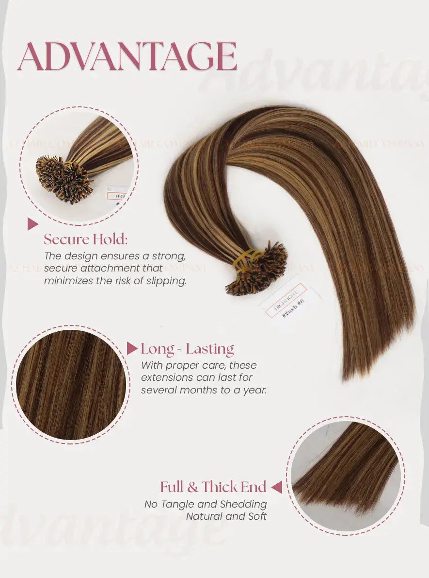 Highlight (#2ash/#8) Bone Straight Flat Tip Hair Extensions 100g - Raw Vietnamese Hair / AZ Hair Vietnam