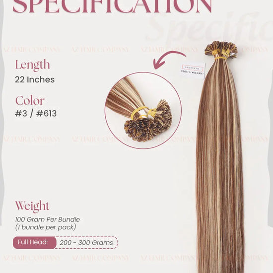 Highlight (#3/#613) Bone Straight  Flat Tip Hair Extensions 100g - Vietnamese Raw Hair / AZ Hair Vietnam