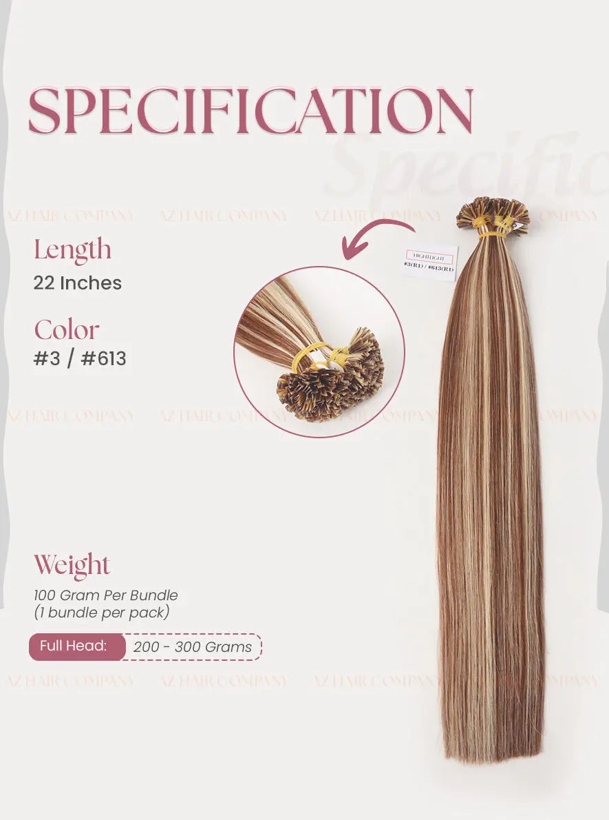 Highlight (#3/#613) Bone Straight  Flat Tip Hair Extensions 100g - Vietnamese Raw Hair / AZ Hair Vietnam