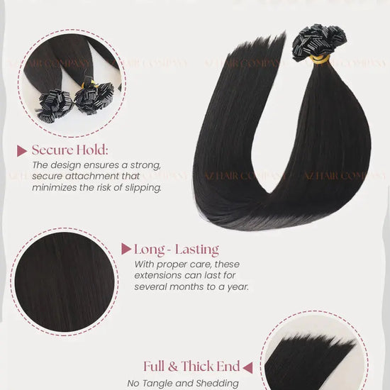 Jet Black (#1) Bone Straight Flat Tip Hair Extensions 100g - Direct Factory Vietnam / AZ Hair Vietnam