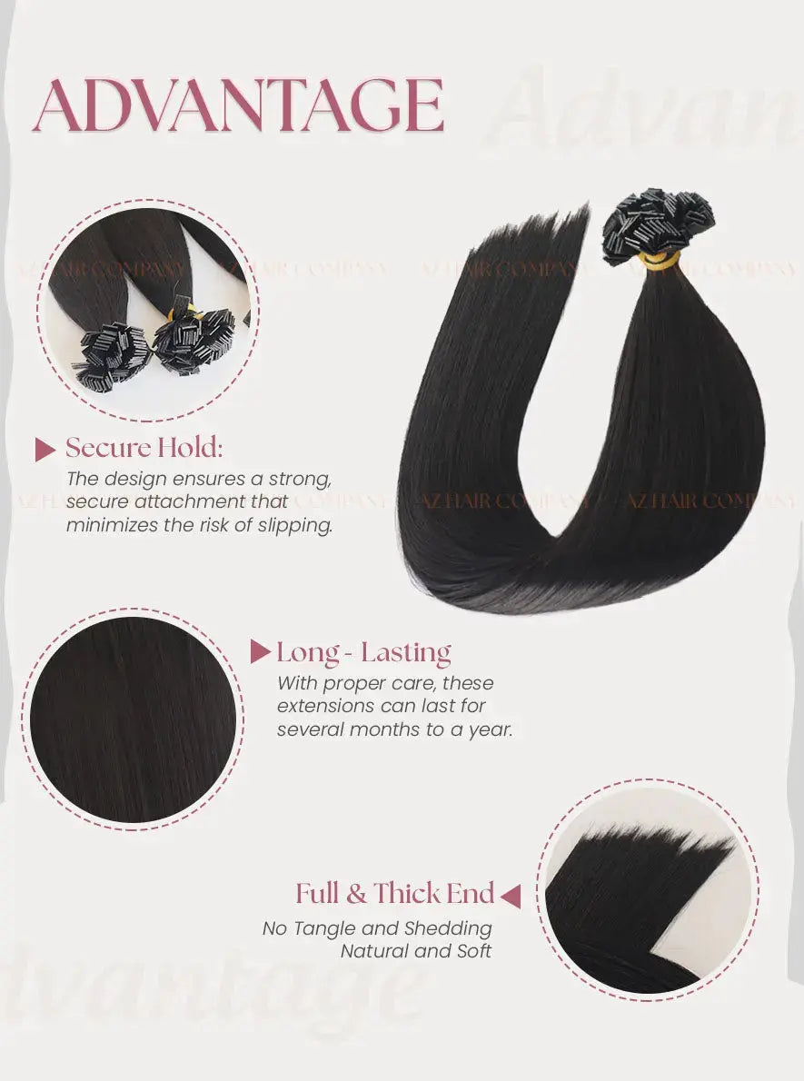Jet Black (#1) Bone Straight Flat Tip Hair Extensions 100g - Direct Factory Vietnam / AZ Hair Vietnam