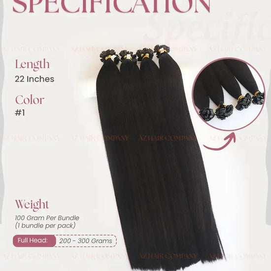 Jet Black (#1) Bone Straight Flat Tip Hair Extensions 100g - Direct Factory Vietnam / AZ Hair Vietnam