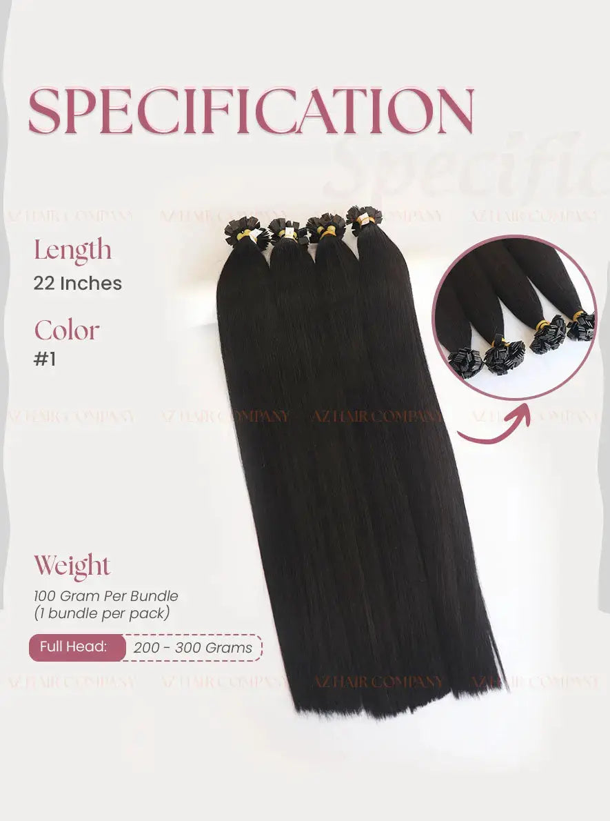 Jet Black (#1) Bone Straight Flat Tip Hair Extensions 100g - Direct Factory Vietnam / AZ Hair Vietnam