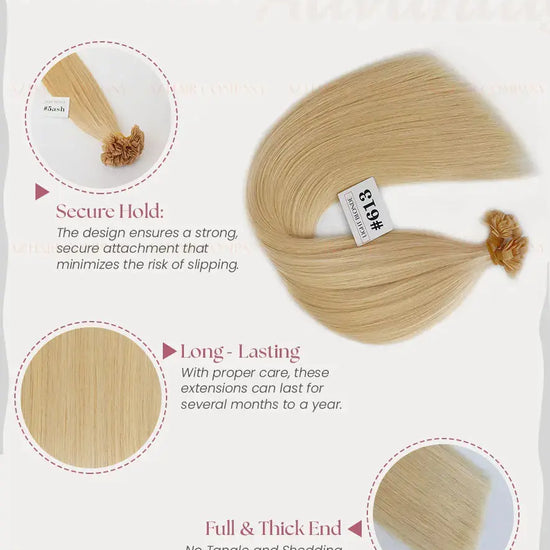 Light Blonde (#613) Bone Straight Flat Tip Hair Extensions 100g - Cuticle Aligned Raw Hair / AZ Hair Vietnam