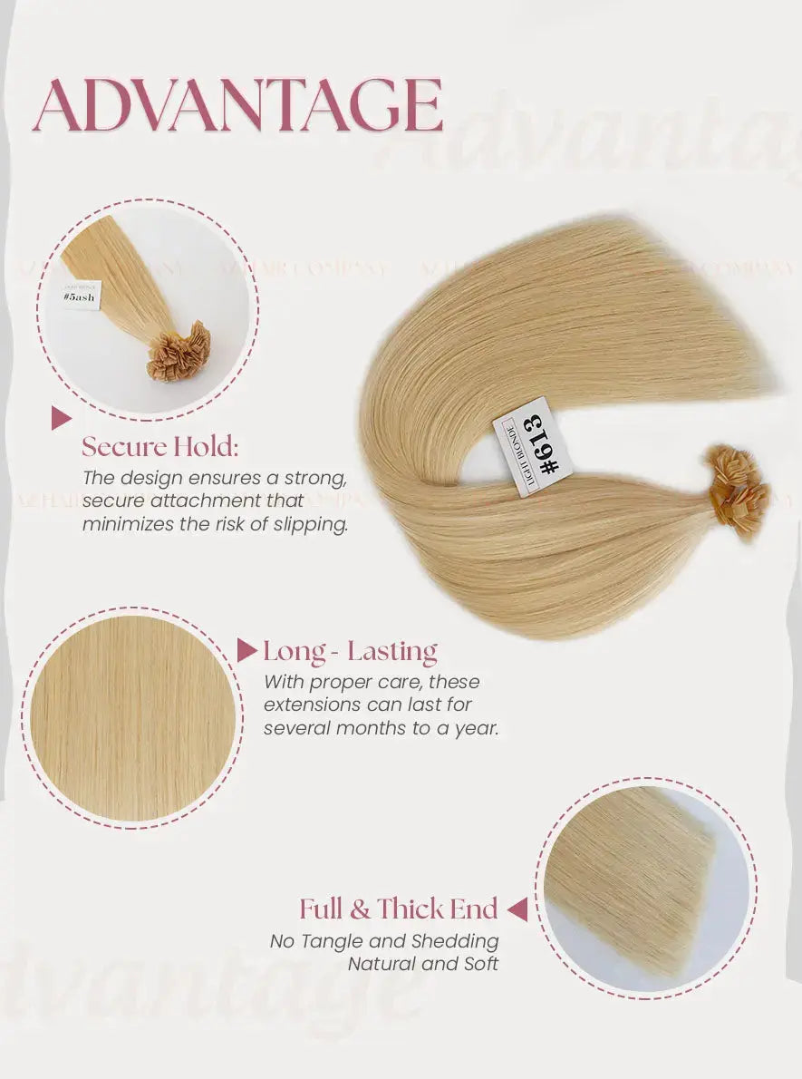 Light Blonde (#613) Bone Straight Flat Tip Hair Extensions 100g - Cuticle Aligned Raw Hair / AZ Hair Vietnam
