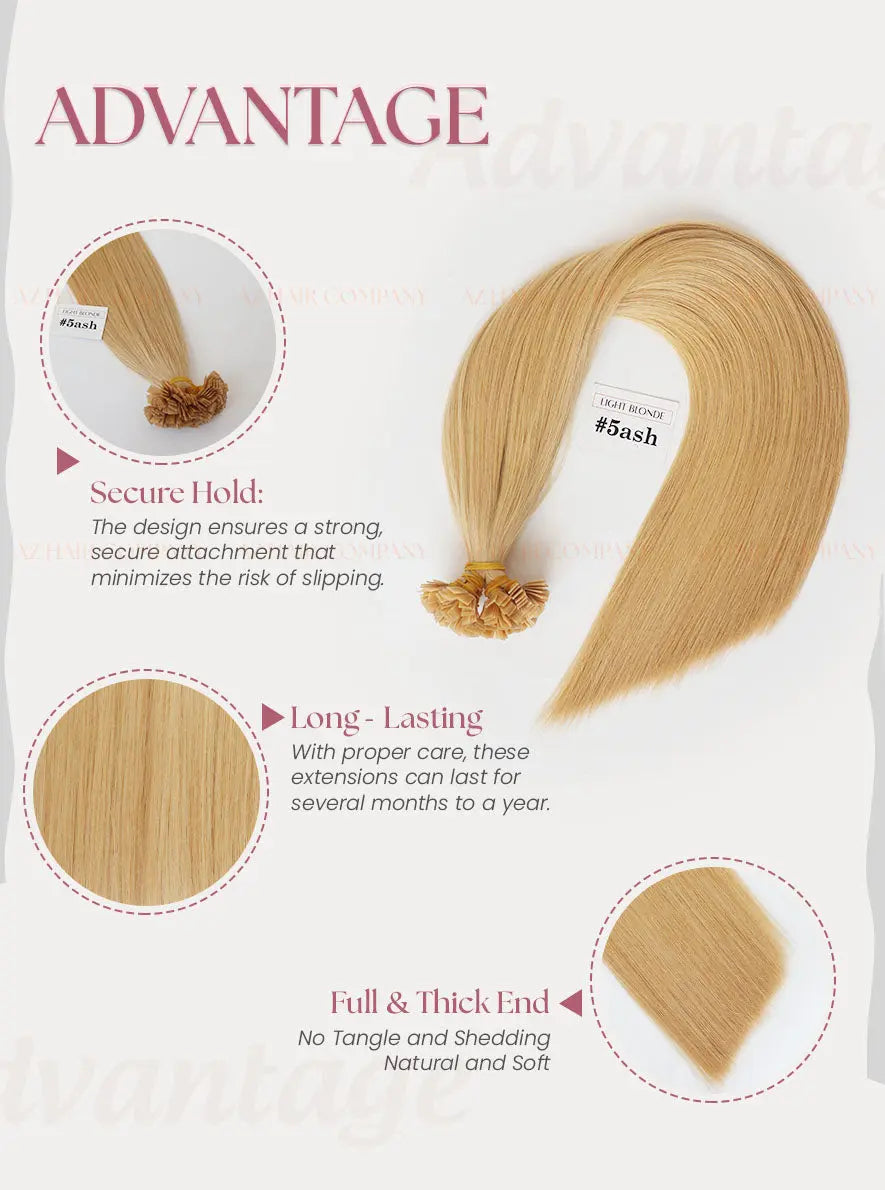 Light Brown (#5ash) Bone Straight Flat Tip Hair Extensions 100g - Vietnamese Raw Hair / AZ Hair Vietnam