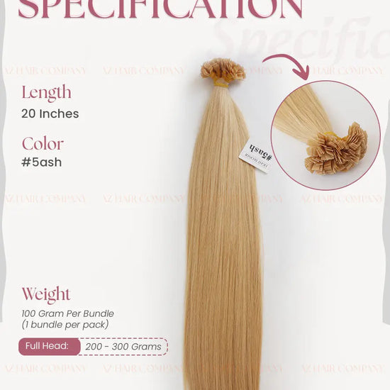 Light Brown (#5ash) Bone Straight Flat Tip Hair Extensions 100g - Vietnamese Raw Hair / AZ Hair Vietnam