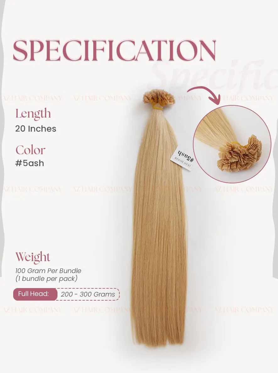 Light Brown (#5ash) Bone Straight Flat Tip Hair Extensions 100g - Vietnamese Raw Hair / AZ Hair Vietnam