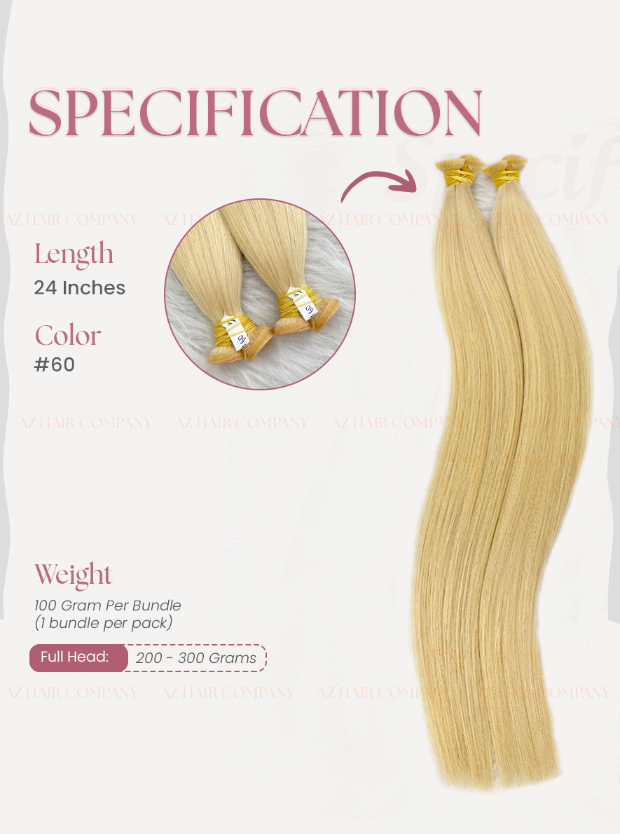#60 Light Blonde Bone Straight Genius Weft Hair Extensions 100g - Single Donor Vietnamese Hair / AZ Hair Vietnam