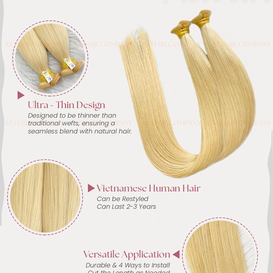 #60 Light Blonde Bone Straight Genius Weft Hair Extensions 100g - Single Donor Vietnamese Hair / AZ Hair Vietnam