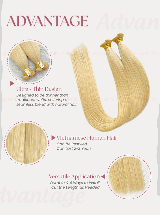 #60 Light Blonde Bone Straight Genius Weft Hair Extensions 100g - Single Donor Vietnamese Hair / AZ Hair Vietnam