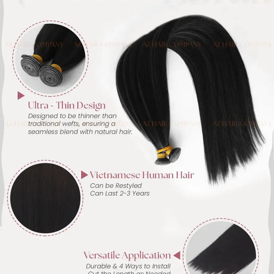 Jet Black (#1) Bone Straight Genius Weft Hair Extensions 100g - Raw Vietnamese Hair / AZ Hair Vietnam
