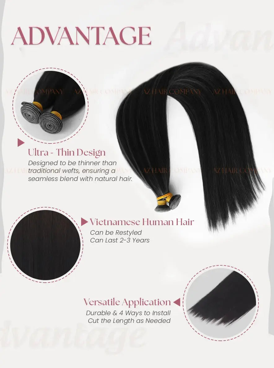 Jet Black (#1) Bone Straight Genius Weft Hair Extensions 100g - Raw Vietnamese Hair / AZ Hair Vietnam