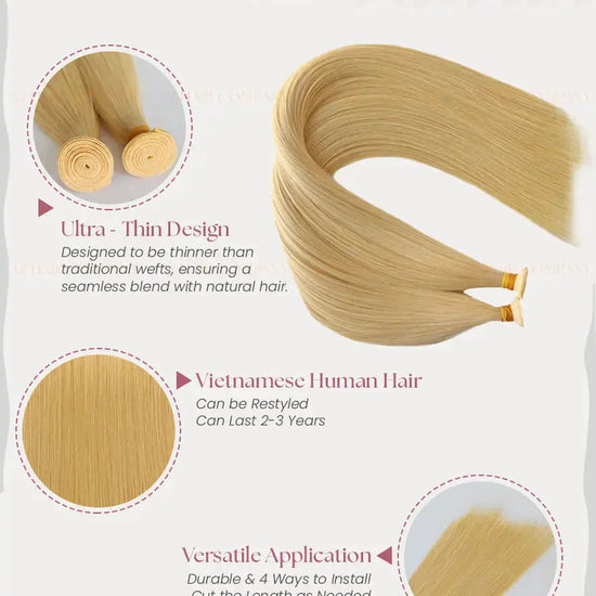 Light Blonde (#613) Bone Straight Genius Weft Hair Extensions 100g - Direct Factory Vietnam / AZ Hair Vietnam