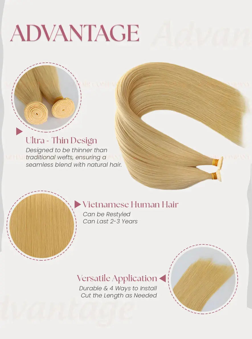 Light Blonde (#613) Bone Straight Genius Weft Hair Extensions 100g - Direct Factory Vietnam / AZ Hair Vietnam