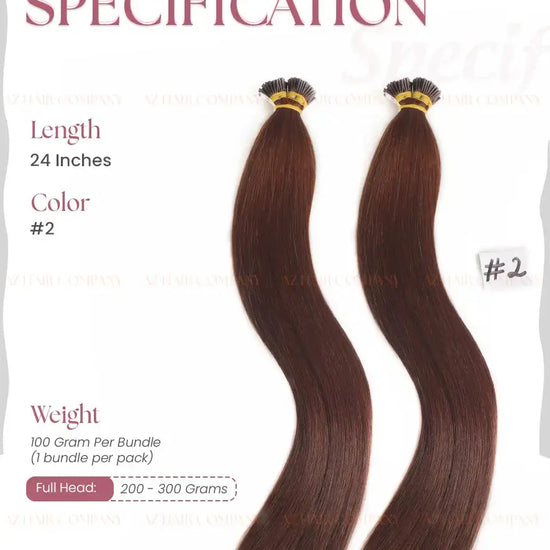 Dark Brown (#2) Bone Straight I Tip Hair Extensions 100g - Raw Vietnamese Hair Factory / AZ Hair Vietnam
