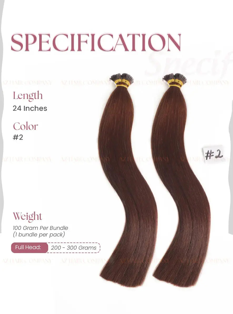 Dark Brown (#2) Bone Straight I Tip Hair Extensions 100g - Raw Vietnamese Hair Factory / AZ Hair Vietnam